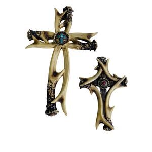Hiend Accents Resin Antler Crosses - Turquoise and Red Colored Accents
